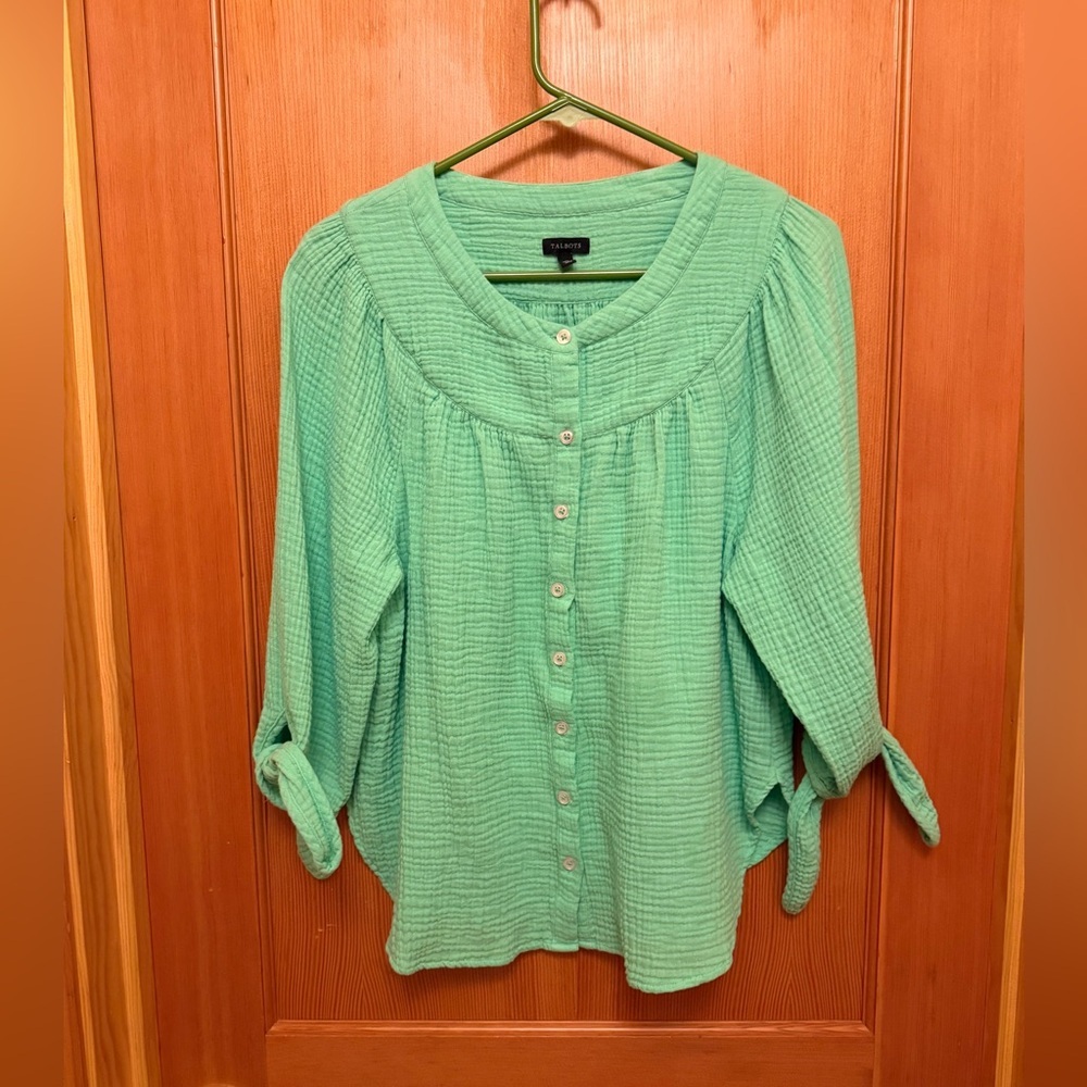 Talbots Airy Gauze Tie Sleeve Top - Picture 3 of 11